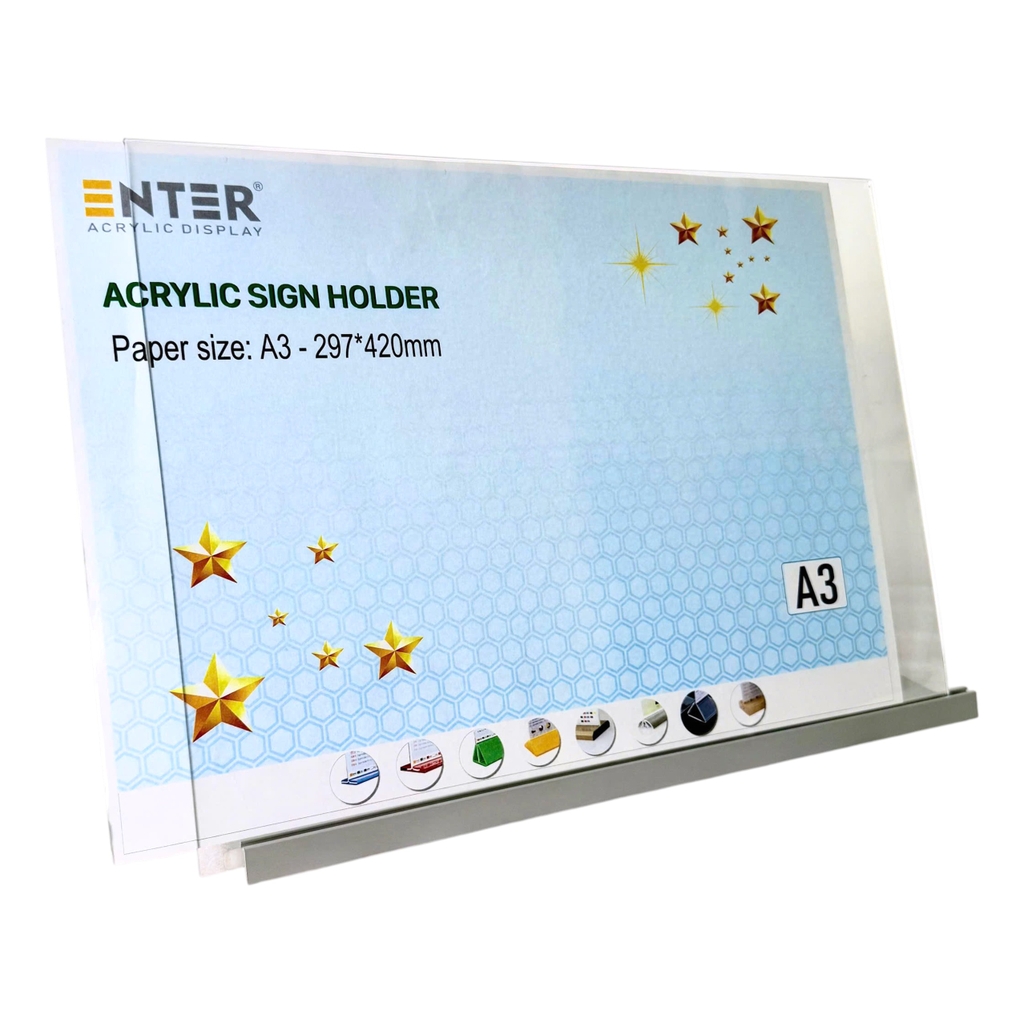 Kệ mica 1 mặt Enter E56 420x297mm đế nhôm A3 ngang