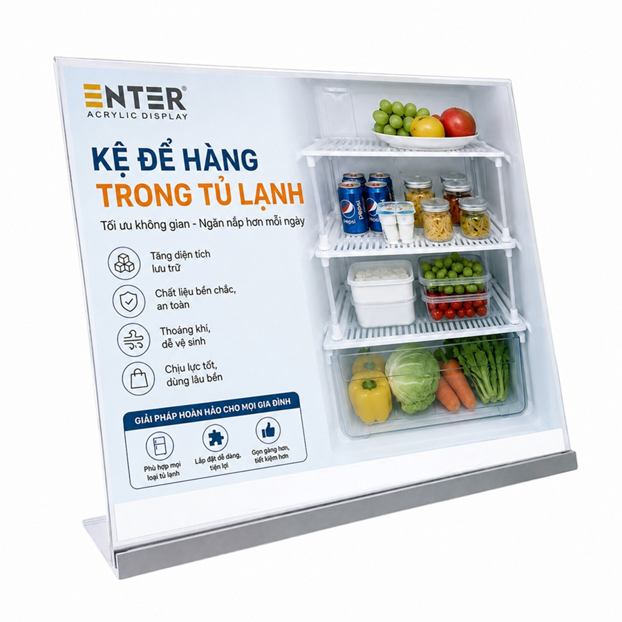 Kệ mica 1 mặt Enter E56 420x297mm đế nhôm A3 ngang, Kệ menu nhà hàng, Standee để bàn