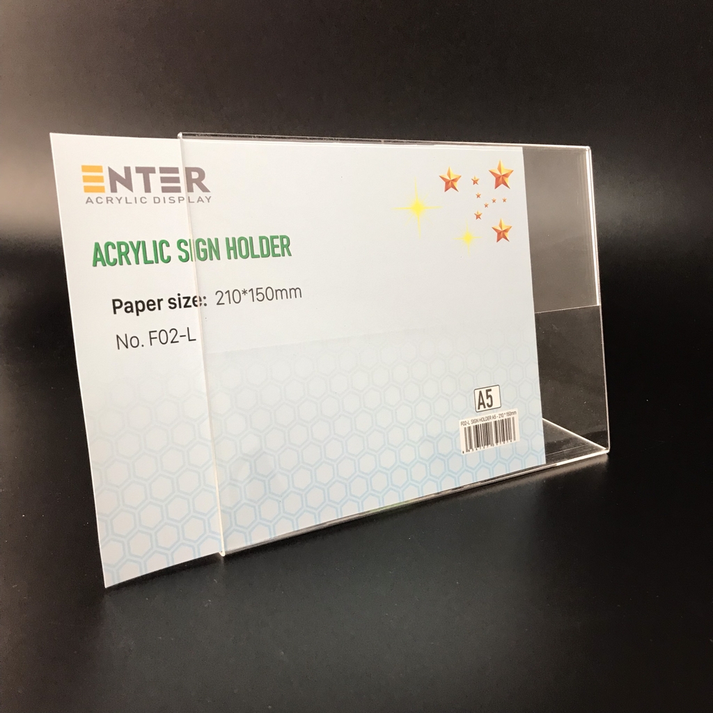 Kệ mica 1 mặt Enter F02-L 210x150mm A5 ngang, Kệ menu chữ L, Khung thông tin sản phẩm, Khung bảng giá, Kệ trưng bày để bàn (20)