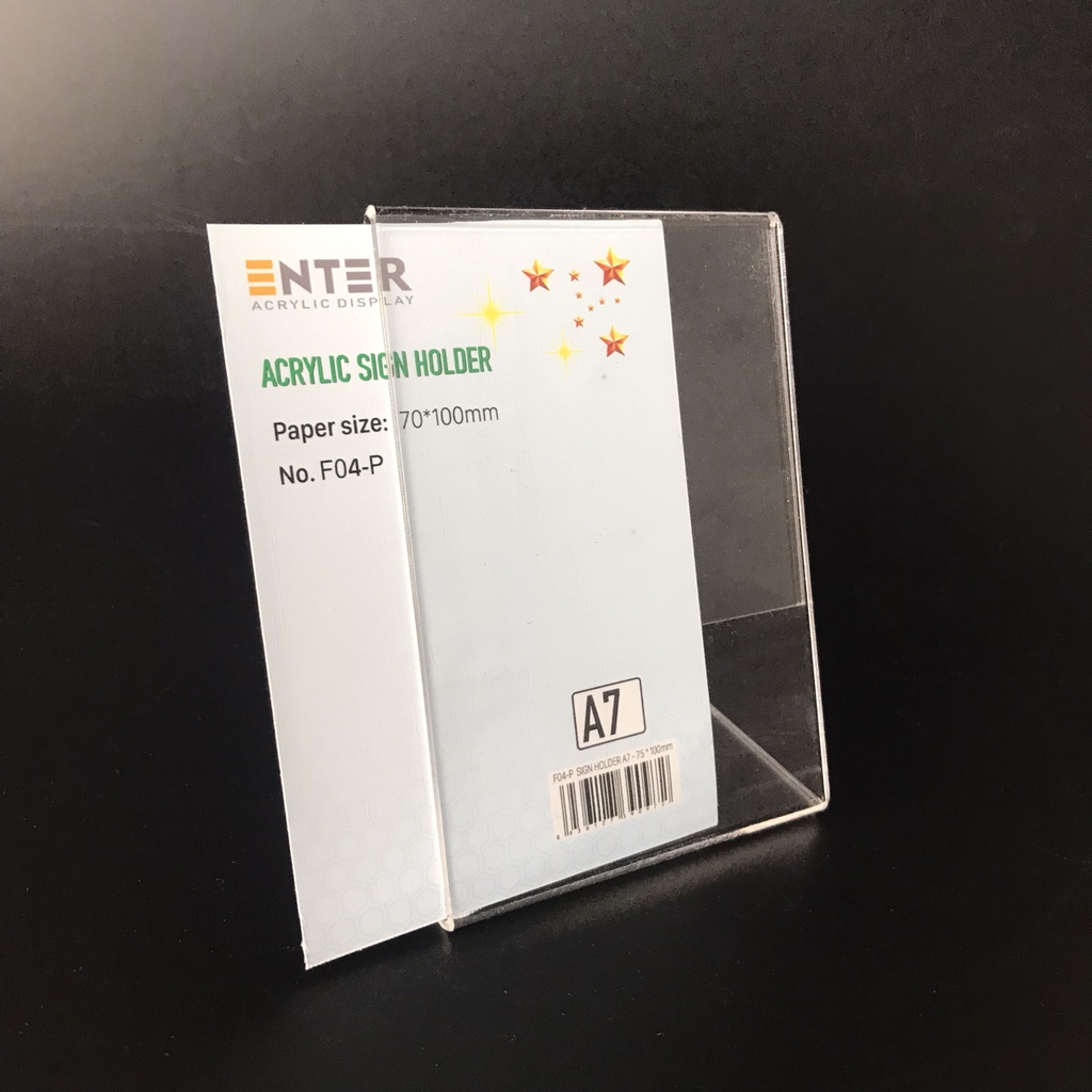 Kệ mica 1 mặt Enter F04-P 75x100mm A7 đứng, Kệ menu chữ L, Khung thông tin sản phẩm, Khung bảng giá, Kệ trưng bày để bàn (20)