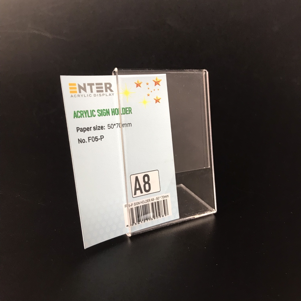 Kệ mica 1 mặt Enter F05-P 50x70mm A8 đứng, Kệ menu chữ L, Khung thông tin sản phẩm, Khung bảng giá, Kệ trưng bày để bàn (20)