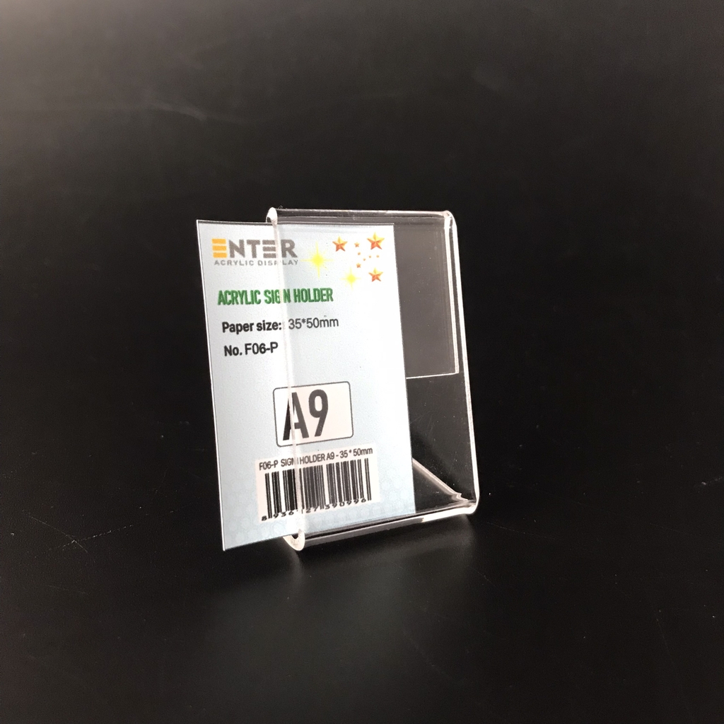 Kệ mica 1 mặt Enter F06-P 35x50mm A9 đứng, Kệ menu chữ L, Khung thông tin sản phẩm, Khung bảng giá, Kệ trưng bày để bàn (20)