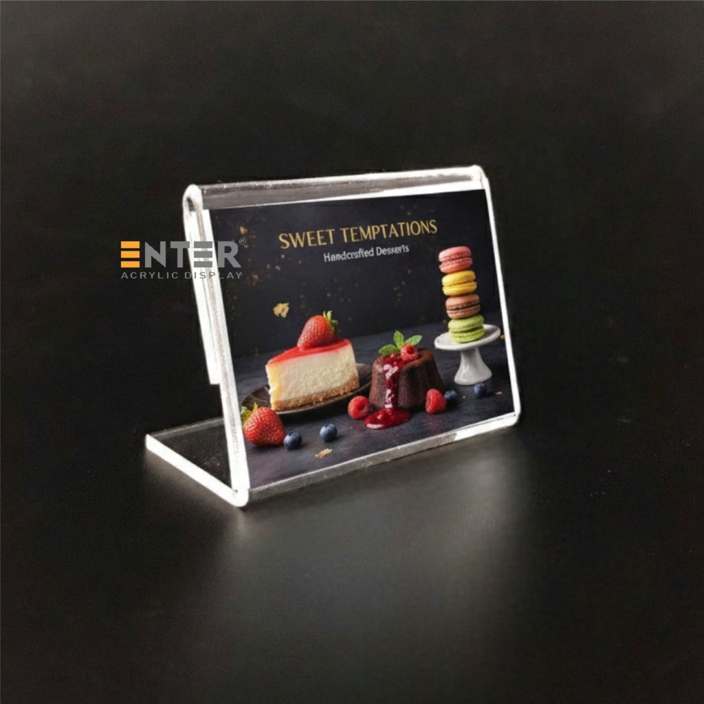 Kệ mica 1 mặt Enter F05-L 75x50mm A8 ngang, Kệ menu chữ L, Khung thông tin sản phẩm, Khung bảng giá, Kệ trưng bày để bàn (20)