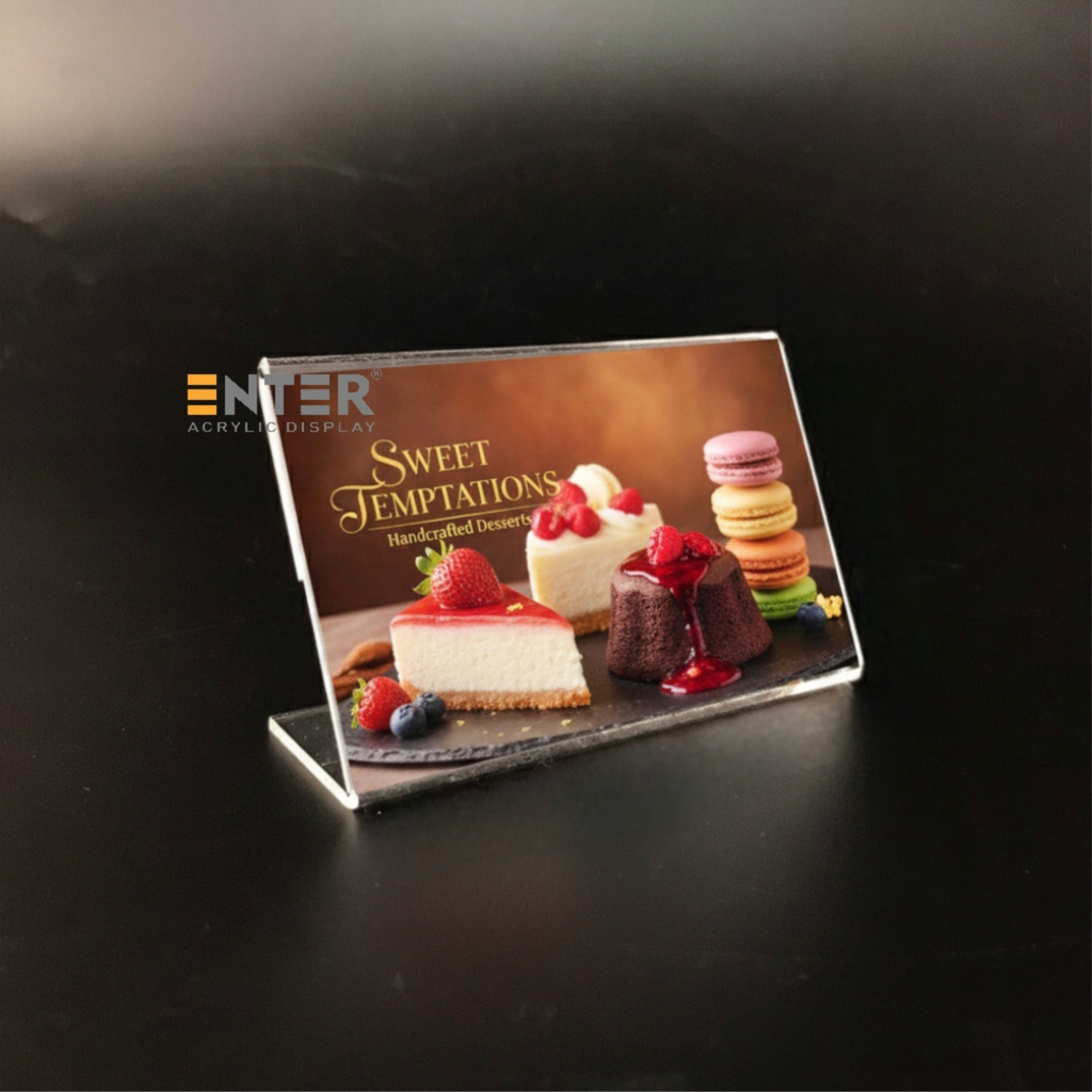 Kệ mica 1 mặt Enter F07-L 90x55mm, Kệ menu chữ L, Khung thông tin sản phẩm, Khung bảng giá, Kệ trưng bày để bàn (20)