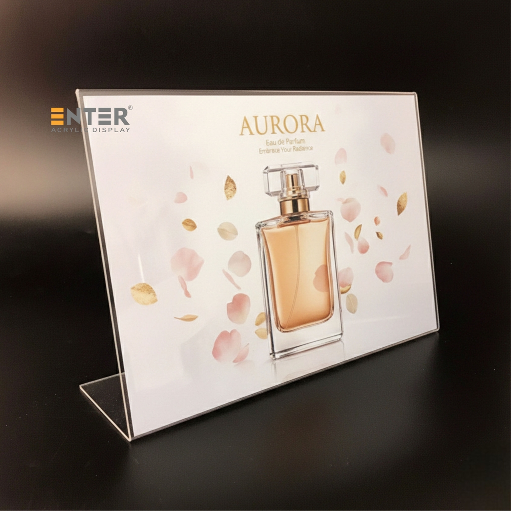 Kệ mica 1 mặt Enter F02-L 210x150mm A5 ngang, Kệ menu chữ L, Khung thông tin sản phẩm, Khung bảng giá, Kệ trưng bày để bàn (20)