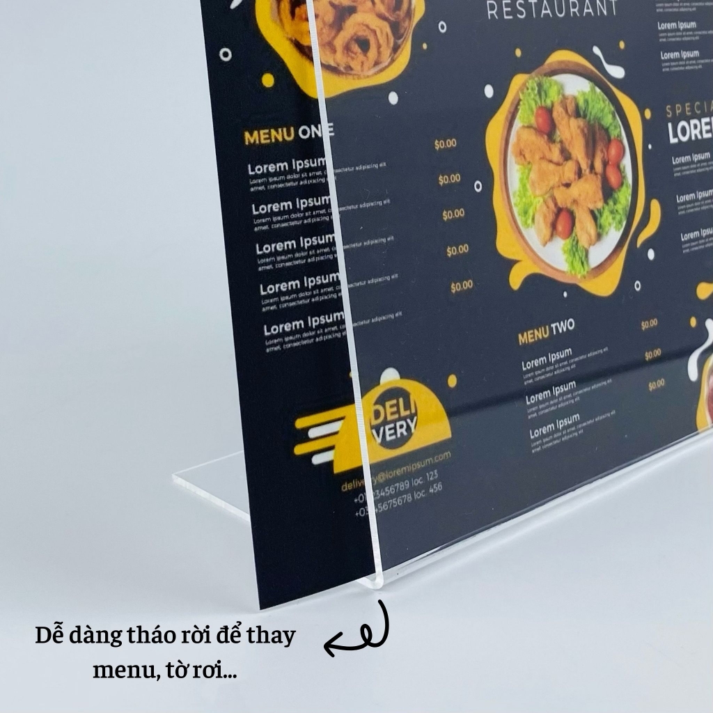 Kệ mica 1 mặt Enter F07-L 90x55mm, Kệ menu chữ L, Khung thông tin sản phẩm, Khung bảng giá, Kệ trưng bày để bàn (20)