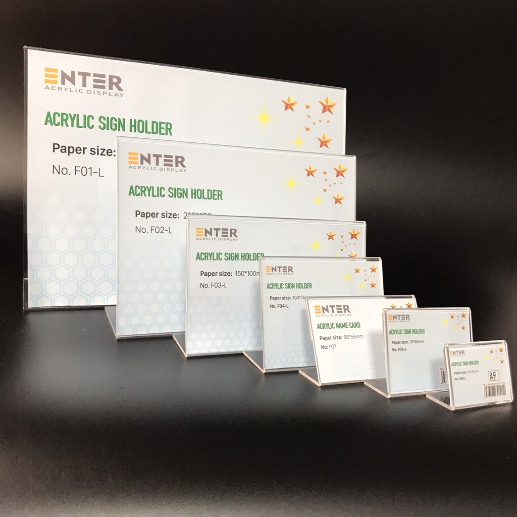 Kệ mica 1 mặt Enter F06-L 50x35mm A9 ngang, Kệ menu chữ L, Khung thông tin sản phẩm, Khung bảng giá, Kệ trưng bày để bàn (20)