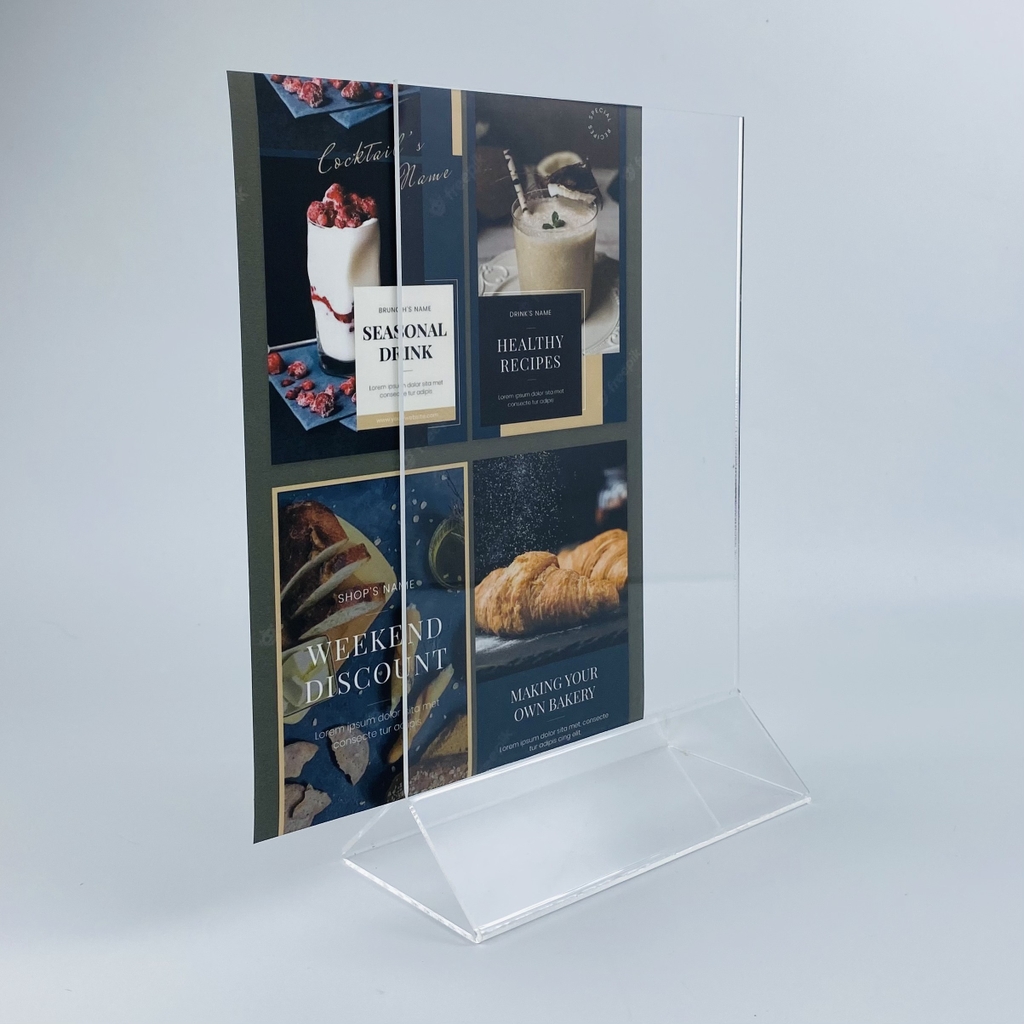 Kệ mica 2 mặt Enter E01 210x300mm chân tam giác A4 đứng, Kệ menu nhà hàng, Standee mica để bàn, Bảng quét mã QR Code (10)