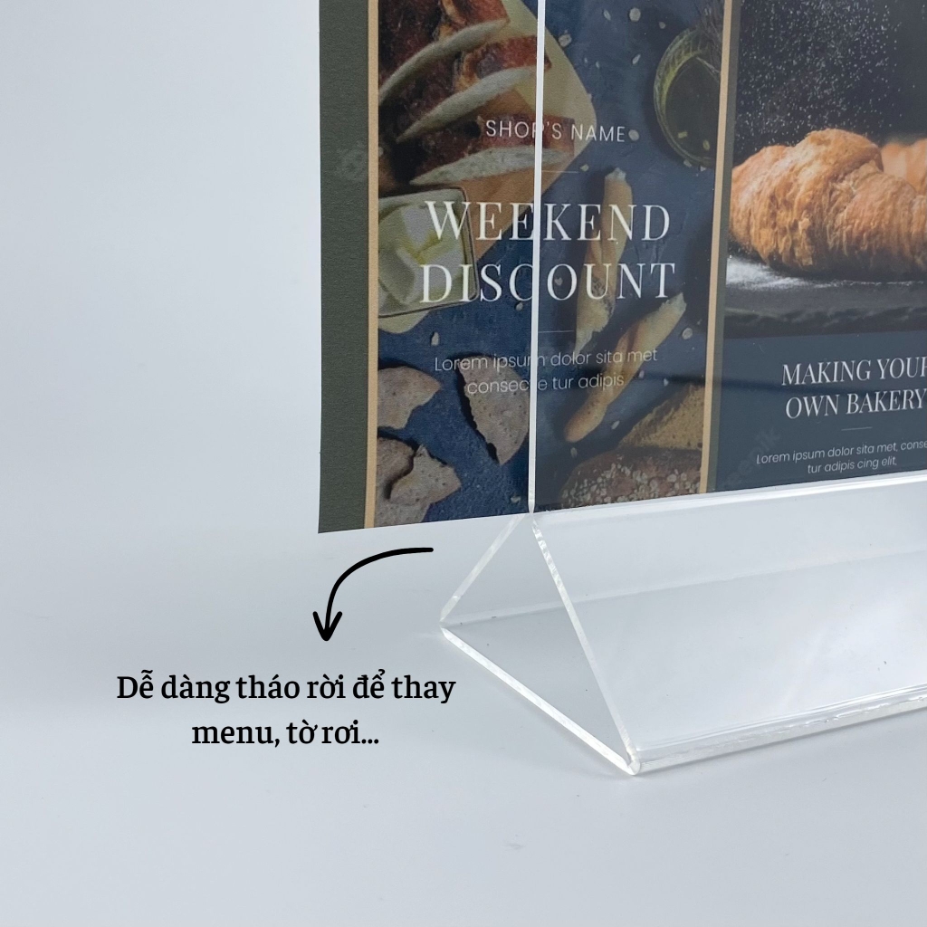 Kệ mica 2 mặt Enter E03 120x180mm chân tam giác, Kệ menu nhà hàng, Standee mica để bàn, Bảng quét mã QR Code (20)