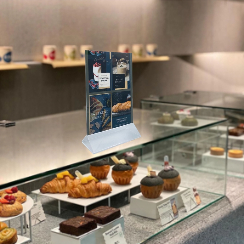 Kệ mica 2 mặt Enter E02 150x210mm chân tam giác A5 đứng, Kệ menu nhà hàng, Standee mica để bàn, Bảng quét mã QR Code (20)