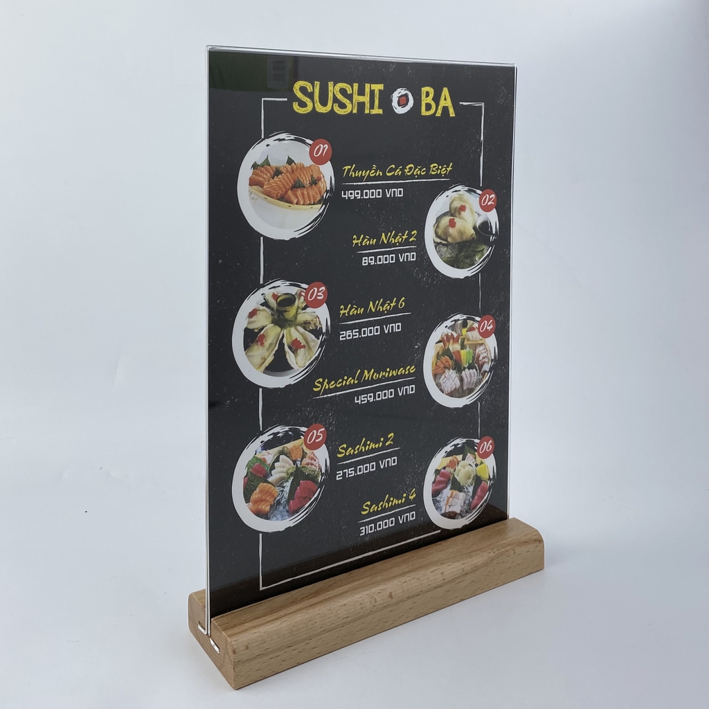 Kệ mica 2 mặt Enter E44 100x150mm đế gỗ A6 đứng, Kệ menu nhà hàng, Standee mica để bàn, Bảng quét mã QR Code (20)
