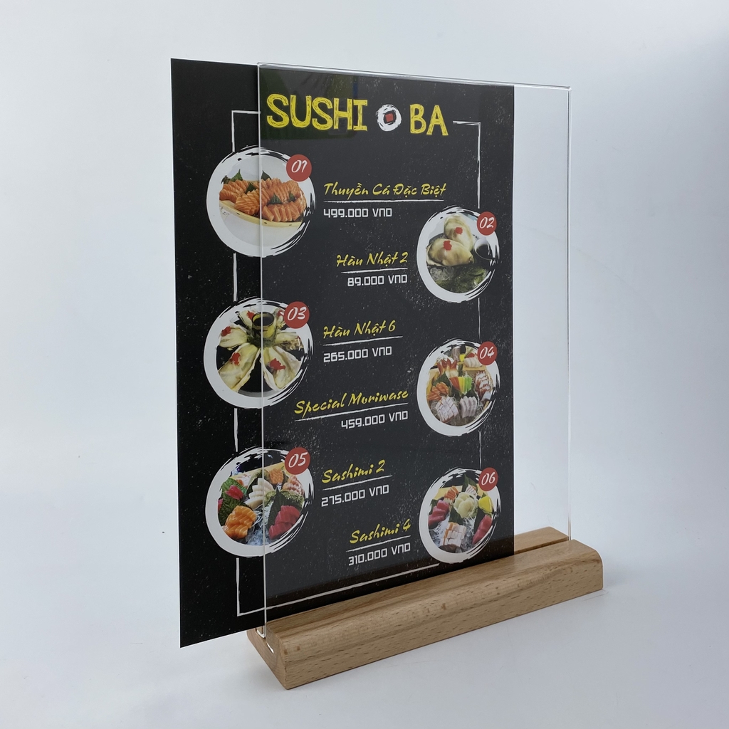 Kệ mica 2 mặt Enter E42 150x210mm đế gỗ A5 đứng, Kệ menu nhà hàng, Standee mica để bàn, Bảng quét mã QR Code (20)