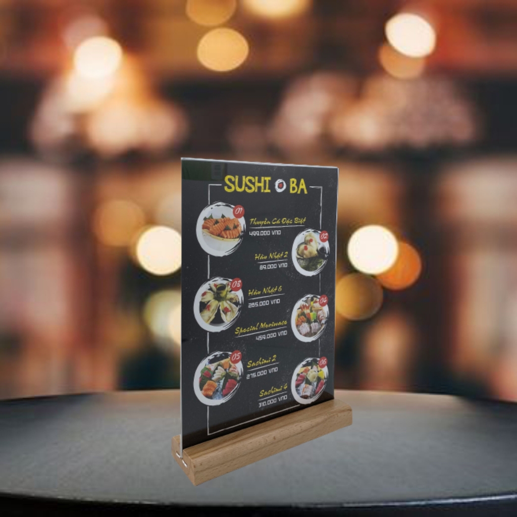 Kệ mica 2 mặt Enter E44 100x150mm đế gỗ A6 đứng, Kệ menu nhà hàng, Standee mica để bàn, Bảng quét mã QR Code (20)