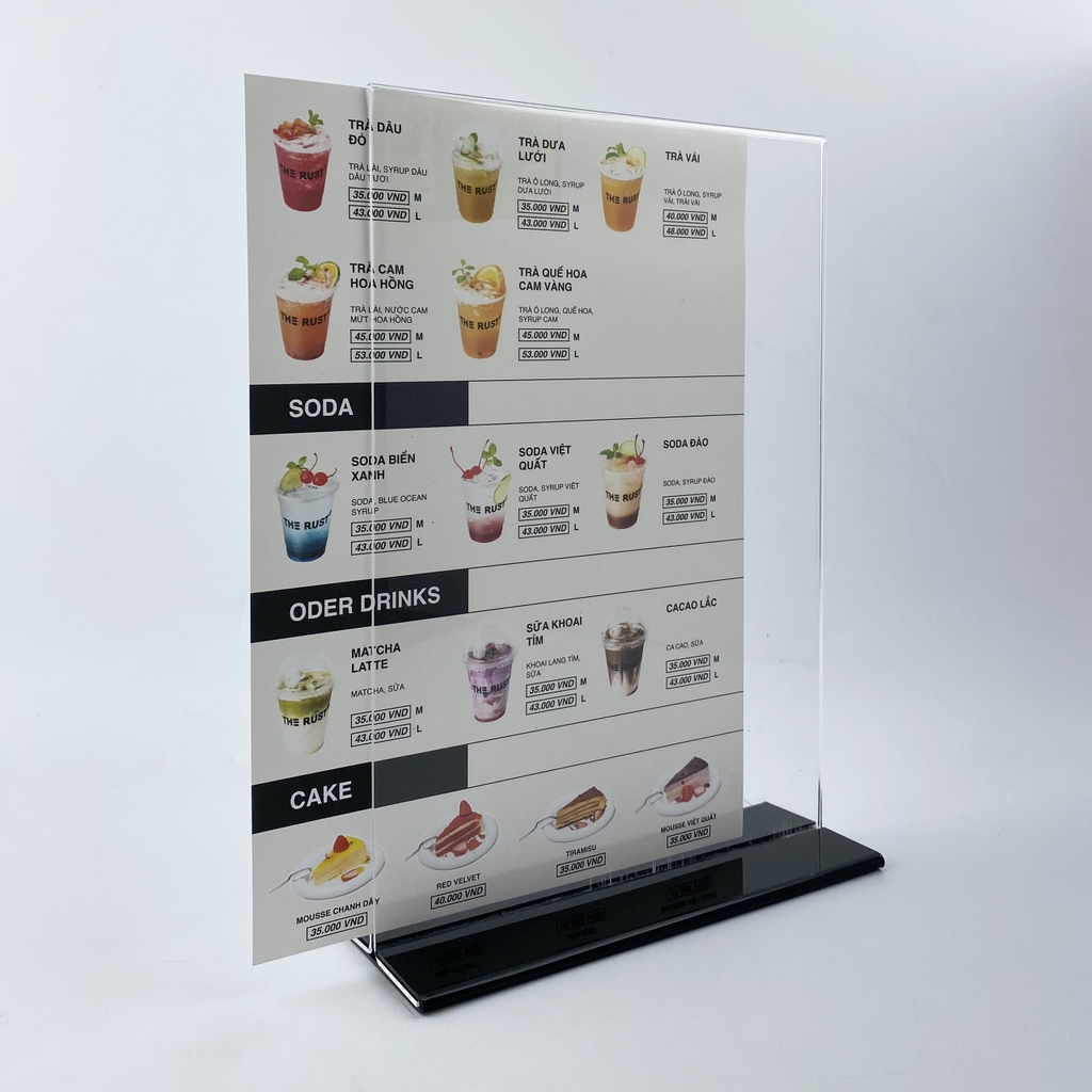 Kệ mica 2 mặt Enter E06-U 210x300mm đế lùa uốn bằng, Kệ menu nhà hàng, Standee mica để bàn, Bảng quét mã QR Code (10)