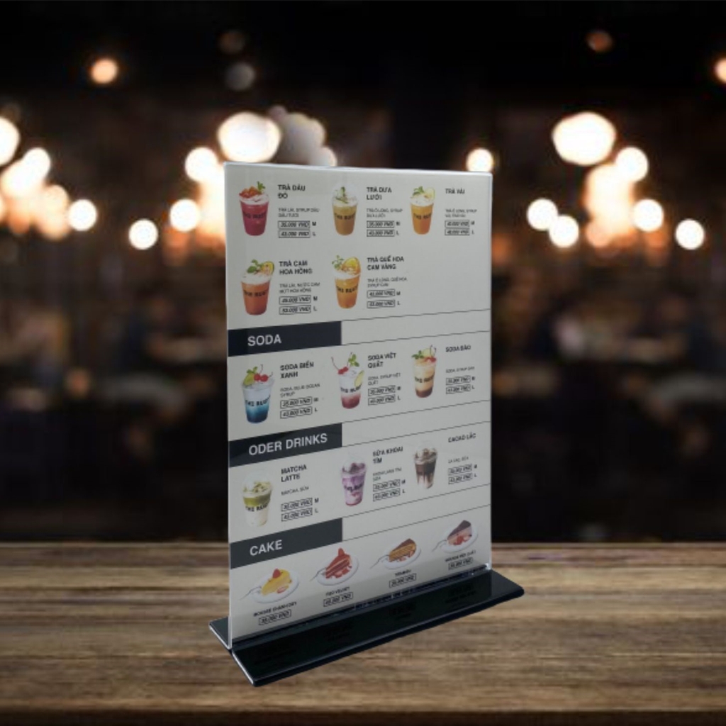 Kệ mica 2 mặt Enter E06-U 210x300mm đế lùa uốn bằng, Kệ menu nhà hàng, Standee mica để bàn, Bảng quét mã QR Code (10)