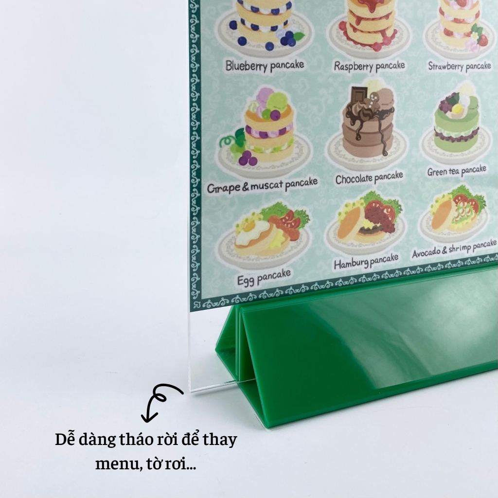 Kệ mica 2 mặt Enter E06-A 210x300mm đế lùa uốn chân chữ A, Kệ menu nhà hàng, Standee mica để bàn, Bảng quét mã QR Code (10)