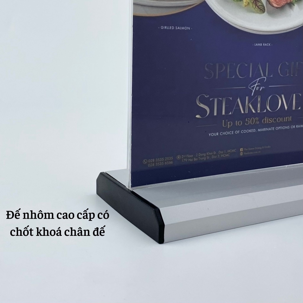 Kệ mica 2 mặt Enter E30 150x210mm đế nhôm A5 đứng, Kệ menu nhà hàng, Standee mica để bàn, Bảng quét mã QR Code (20)