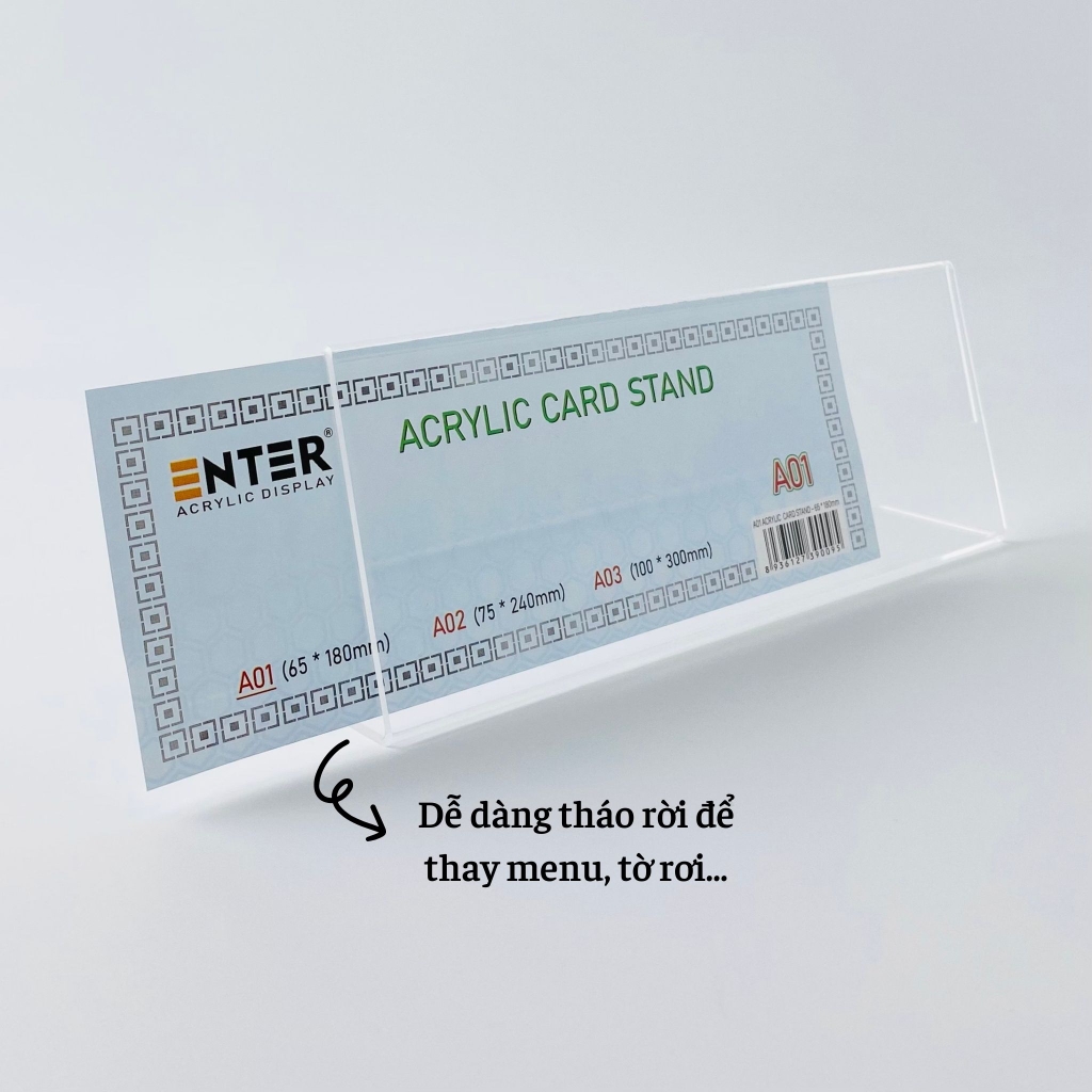 Kệ mica chức vụ 1 mặt Enter A01 180x65mm nhỏ, Biển chức danh, Bảng tên để bàn (20)