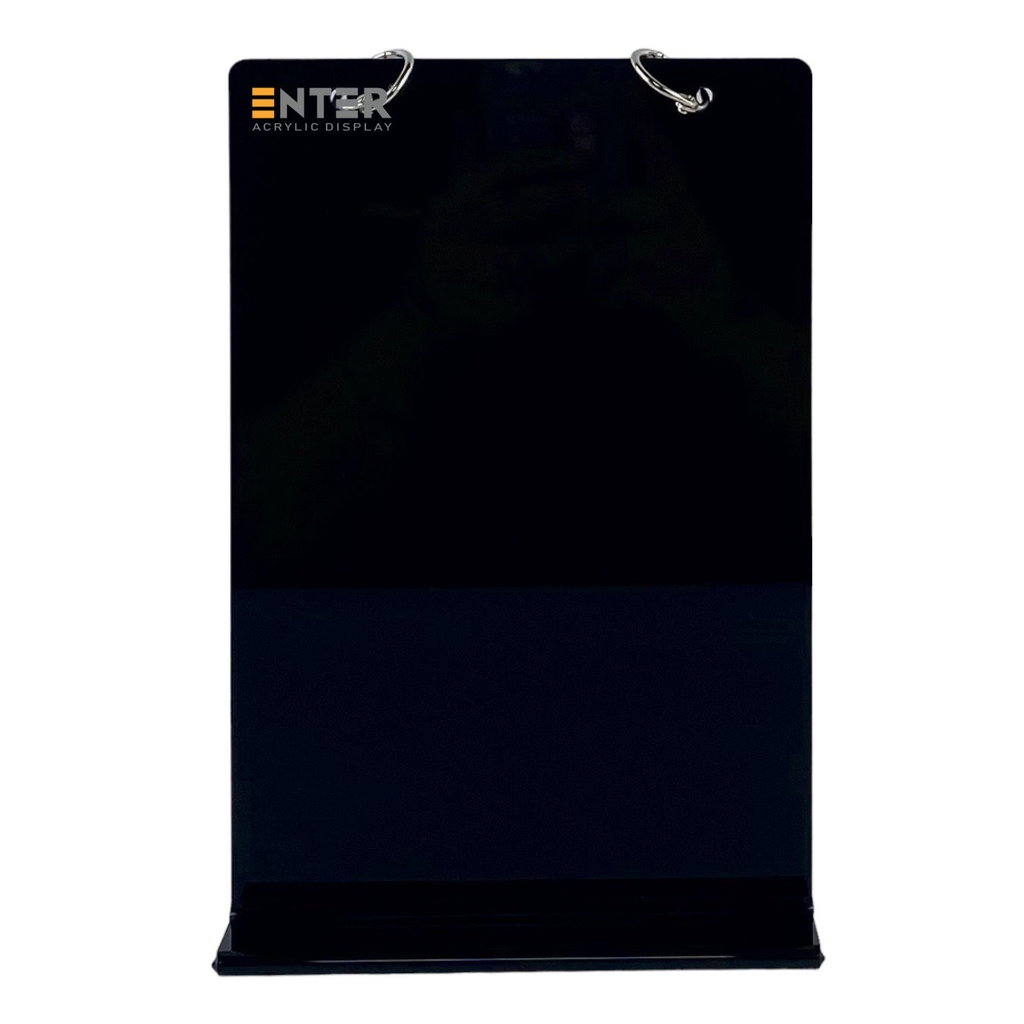 Kệ mica để bàn có khoen bật treo Enter E46 100x150mm A6, Kệ menu nhà hàng khoen lật quảng cáo, Standee mica để bàn, Bảng quét mã QR Code