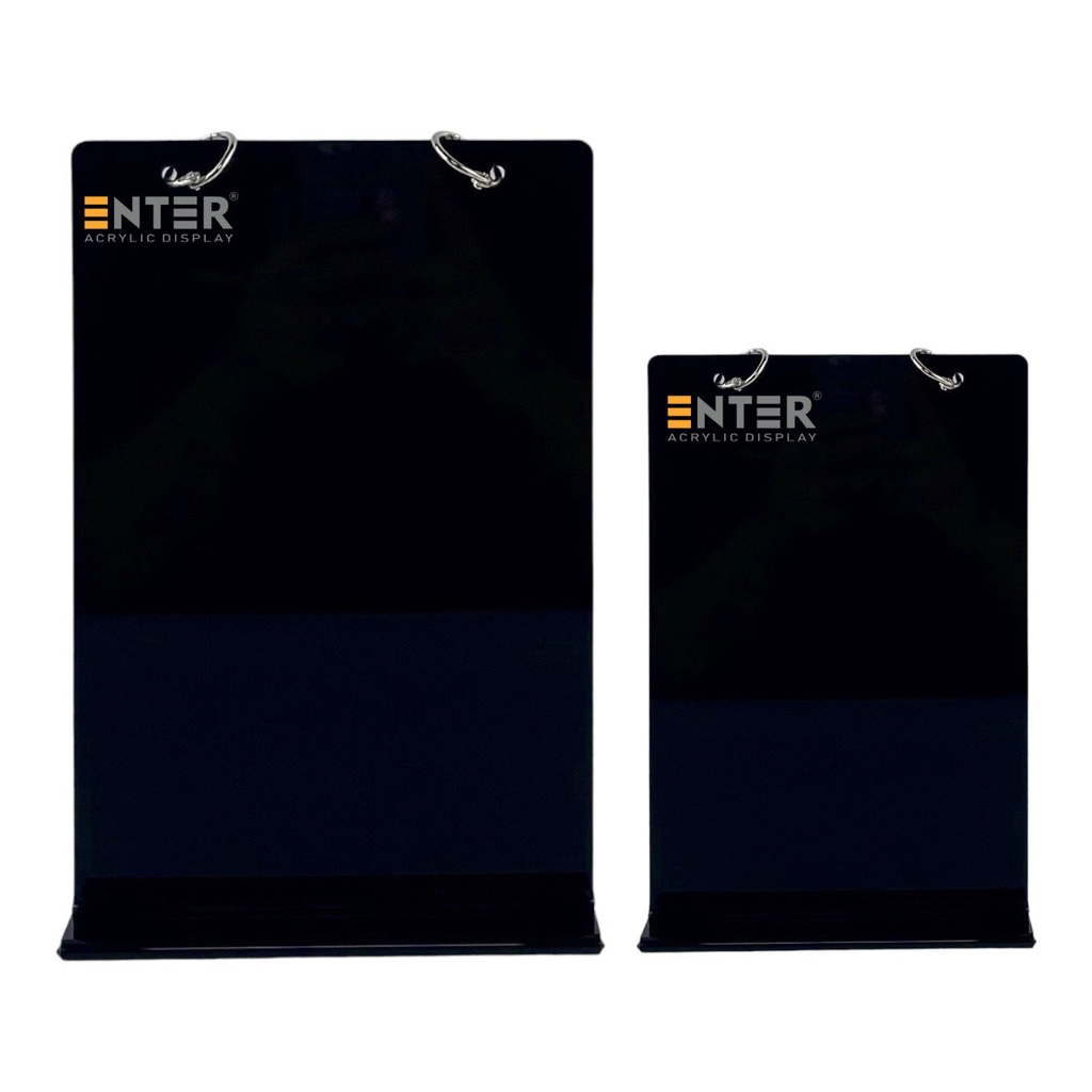 Kệ mica để bàn có khoen bật treo Enter E46 100x150mm A6, Kệ menu nhà hàng khoen lật quảng cáo, Standee mica để bàn, Bảng quét mã QR Code