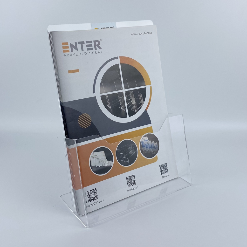 Kệ mica nhiều giấy 1 ngăn Enter C03 100x210mm 1/3A4 đứng 2mm, Khay đựng giấy, Hộc đựng tờ rơi