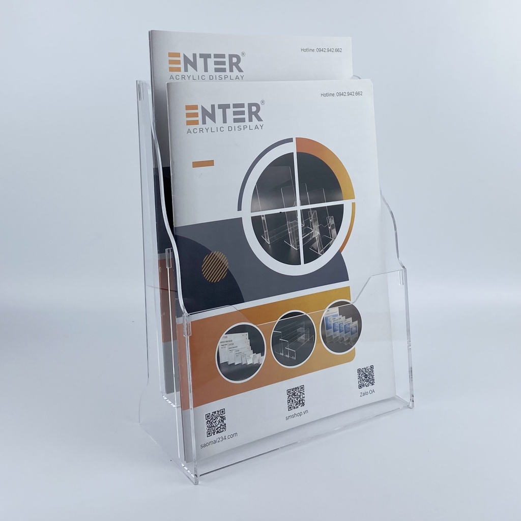 Kệ mica nhiều giấy 2 ngăn Enter C04 210x300mm A4 đứng 2mm, Khay đựng giấy, Hộc đựng tờ rơi