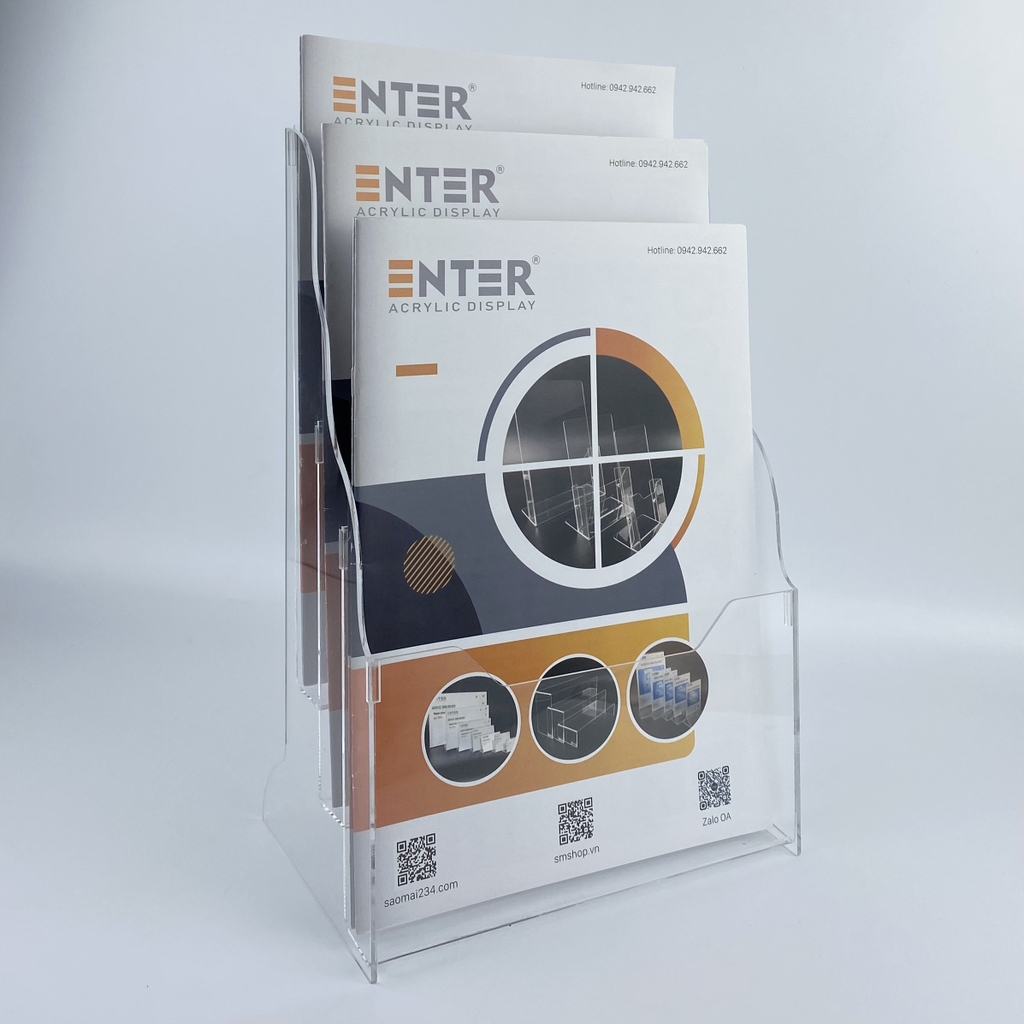 Kệ mica nhiều giấy 3 ngăn Enter C07 210x300mm A4 đứng 2mm, Khay đựng giấy, Hộc đựng tờ rơi