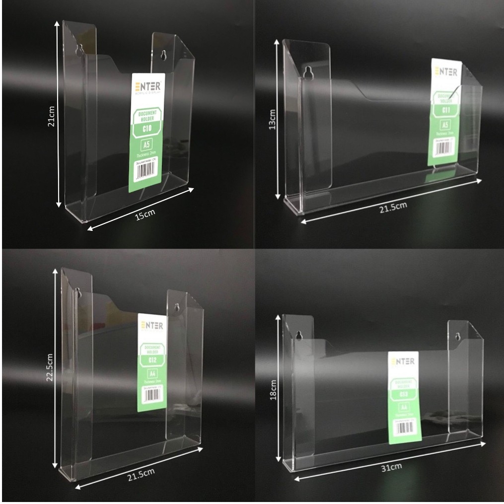 Kệ mica nhiều giấy treo tường Enter C10 15x21cm A5 đứng, hông 25mm (20)