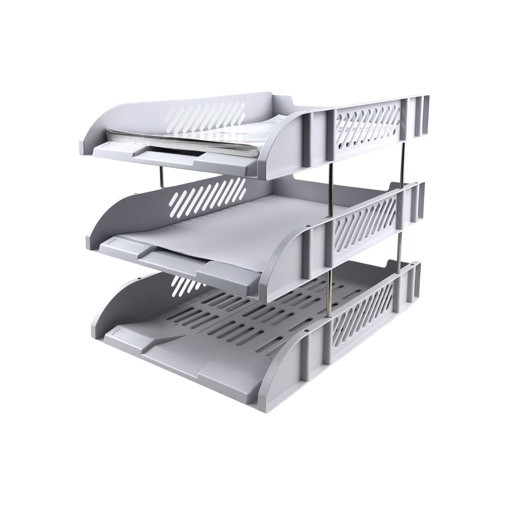 Kệ hồ sơ 3 tầng nhựa Deli 9217 cố định xám