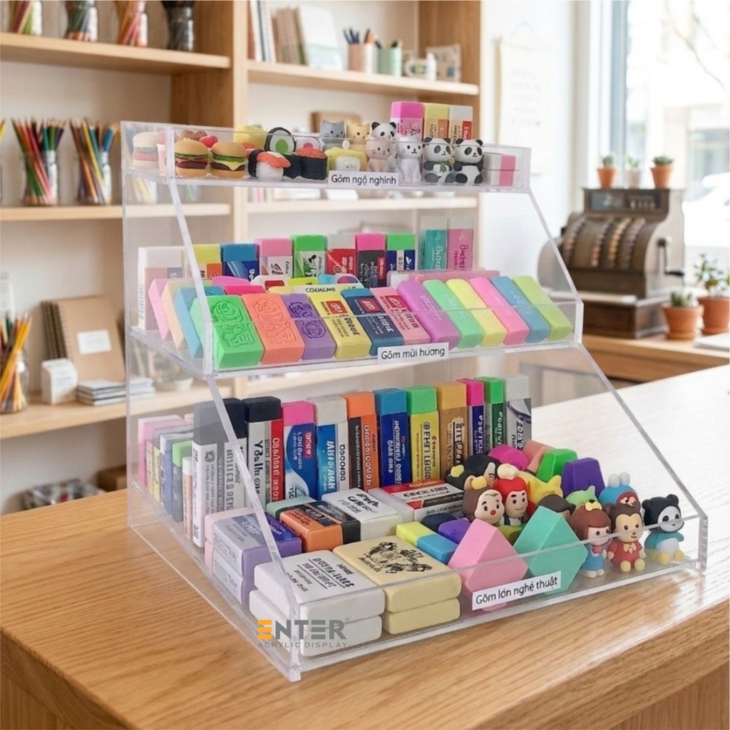 Kệ trưng bày gôm mica Enter TBNS19 3 tầng 29x27x29cm, Kệ mica