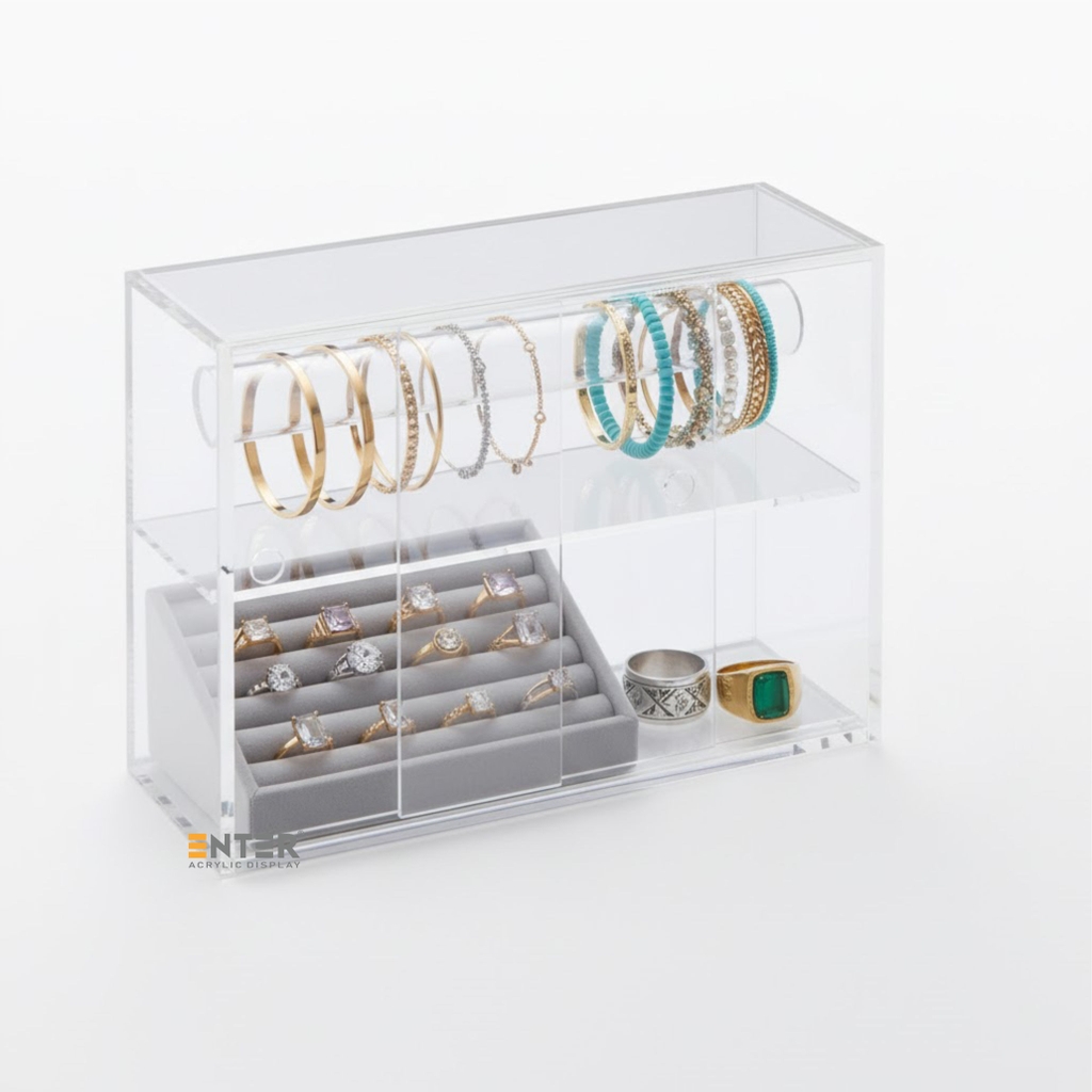 Kệ trưng bày mica Enter TB701 250x85x165mm 2 tầng cửa lùa