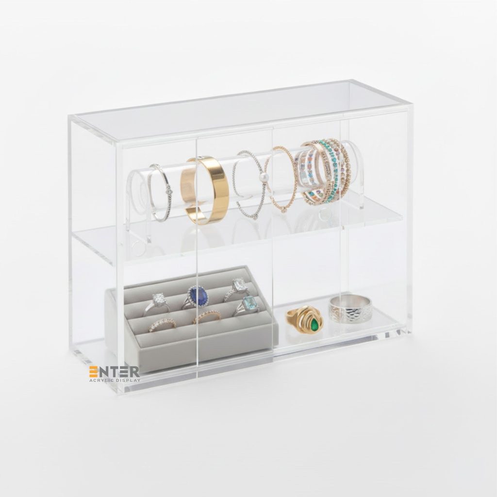 Kệ trưng bày mica Enter TB701 250x85x165mm 2 tầng cửa lùa