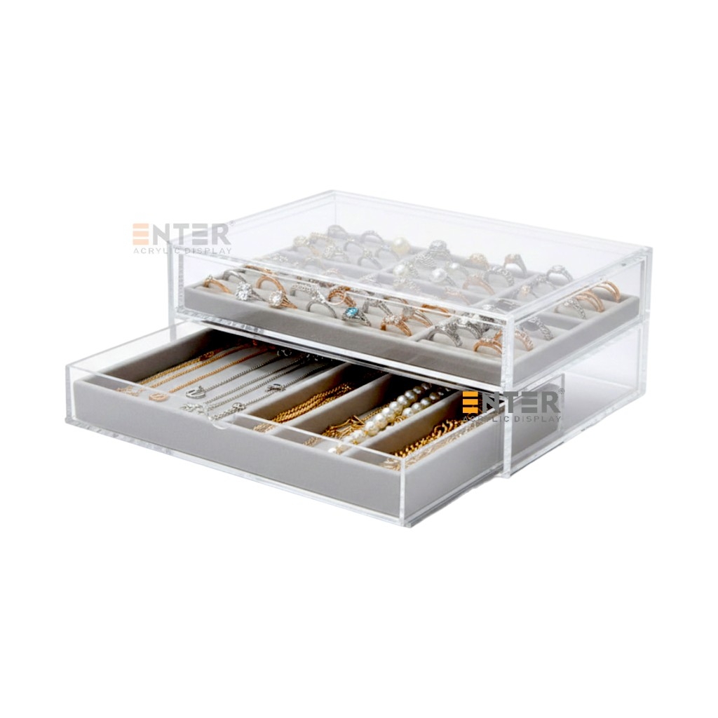 Kệ trưng bày mica Enter TB702 175x130x95mm 2 ngăn cửa kéo, hộc kéo, hộp trang sức