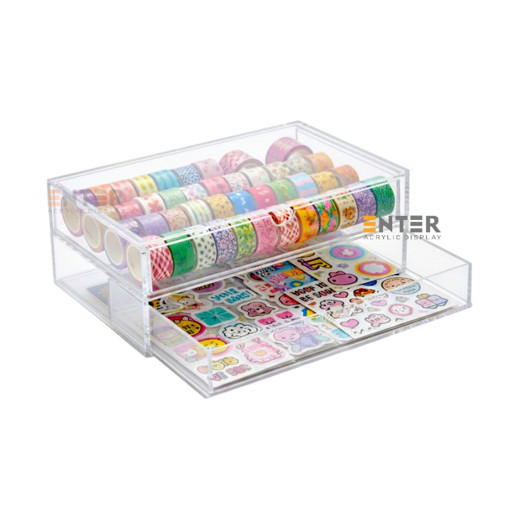 Kệ trưng bày mica Enter TB703 255x170x95mm 2 ngăn cửa kéo, hộc kéo, hộp trang sức