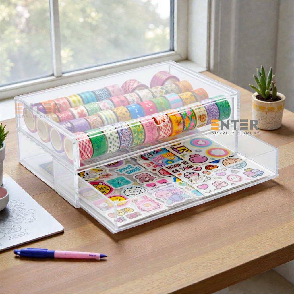 Kệ trưng bày mica Enter TB703 255x170x95mm 2 ngăn cửa kéo, hộc kéo, hộp trang sức