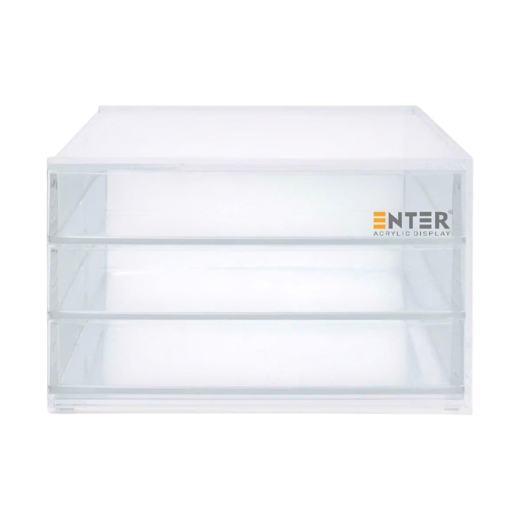Kệ trưng bày mica Enter TB704 175x130x100mm 3 ngăn cửa kéo, hộc kéo, hộp trang sức