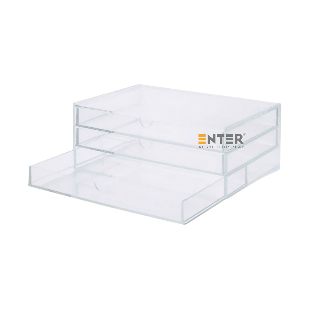 Kệ trưng bày mica Enter TB704 175x130x100mm 3 ngăn cửa kéo, hộc kéo, hộp trang sức