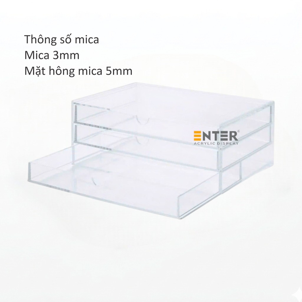 Kệ trưng bày mica Enter TB704 175x130x100mm 3 ngăn cửa kéo, hộc kéo, hộp trang sức