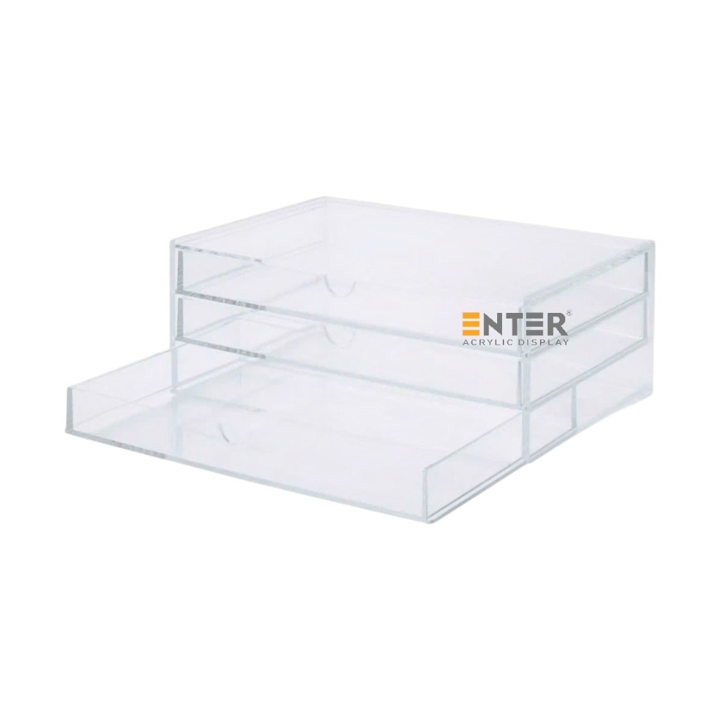 Kệ trưng bày mica Enter TB705 255x170x100mm 3 ngăn cửa kéo, hộc kéo, hộp trang sức