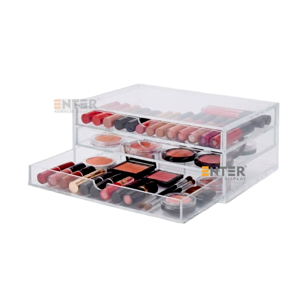 Kệ trưng bày mica Enter TB705 255x170x100mm 3 ngăn cửa kéo, hộc kéo, hộp trang sức