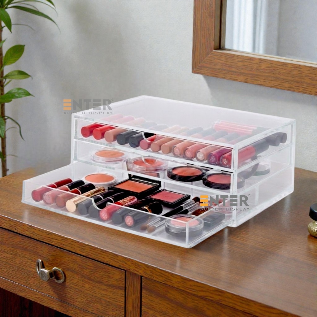 Kệ trưng bày mica Enter TB705 255x170x100mm 3 ngăn cửa kéo, hộc kéo, hộp trang sức