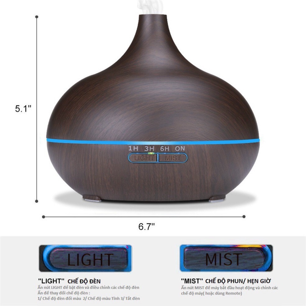 Máy xông tinh dầu hình sen/ Tuylip/ Bầu rượu có remote