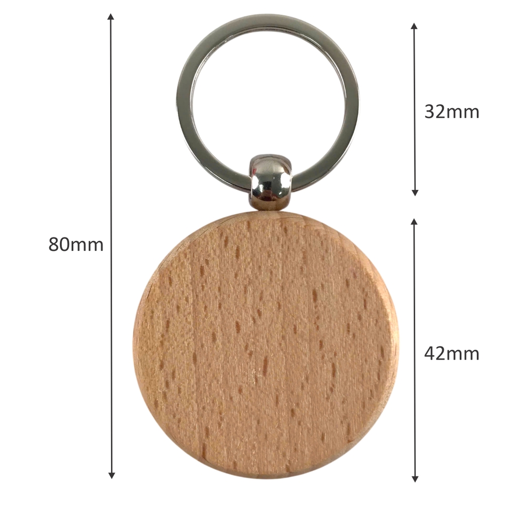 Móc khóa MK054, Móc khoá gỗ tròn, Phôi móc khoá