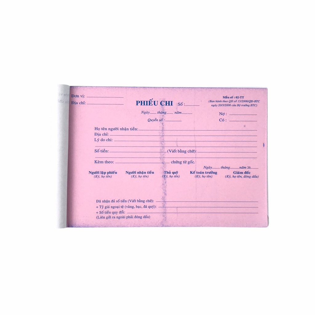 Phiếu chi NY 13x20cm 2 liên 50 bộ (10/100)