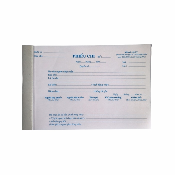 Phiếu chi NY 13x20cm 2 liên 50 bộ (10/100)
