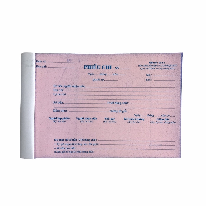 Phiếu chi NY 13x20cm 2 liên 50 bộ (10/100)