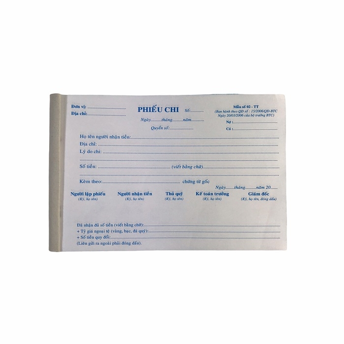Phiếu chi NY 13x20cm 3 liên 50 bộ không đế (5/100)