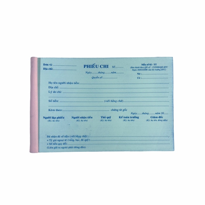 Phiếu chi NY 13x20cm 3 liên 50 bộ không đế (5/100)