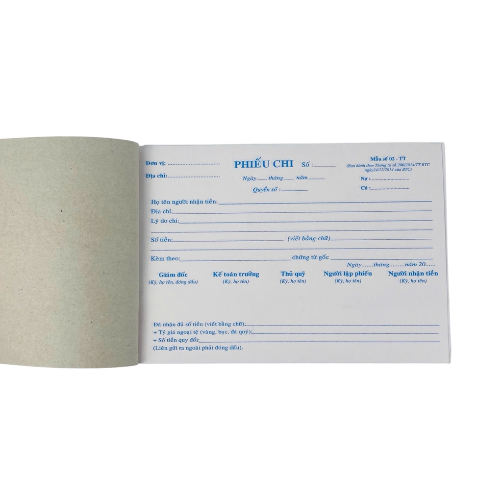 Phiếu chi NY 13x20cm 2 liên 50 bộ (10/100)