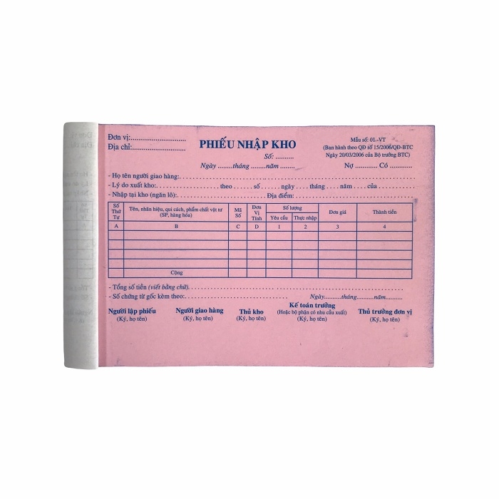 Phiếu nhập kho NY 13x20cm 2 liên 50 bộ không đế  (10/100)